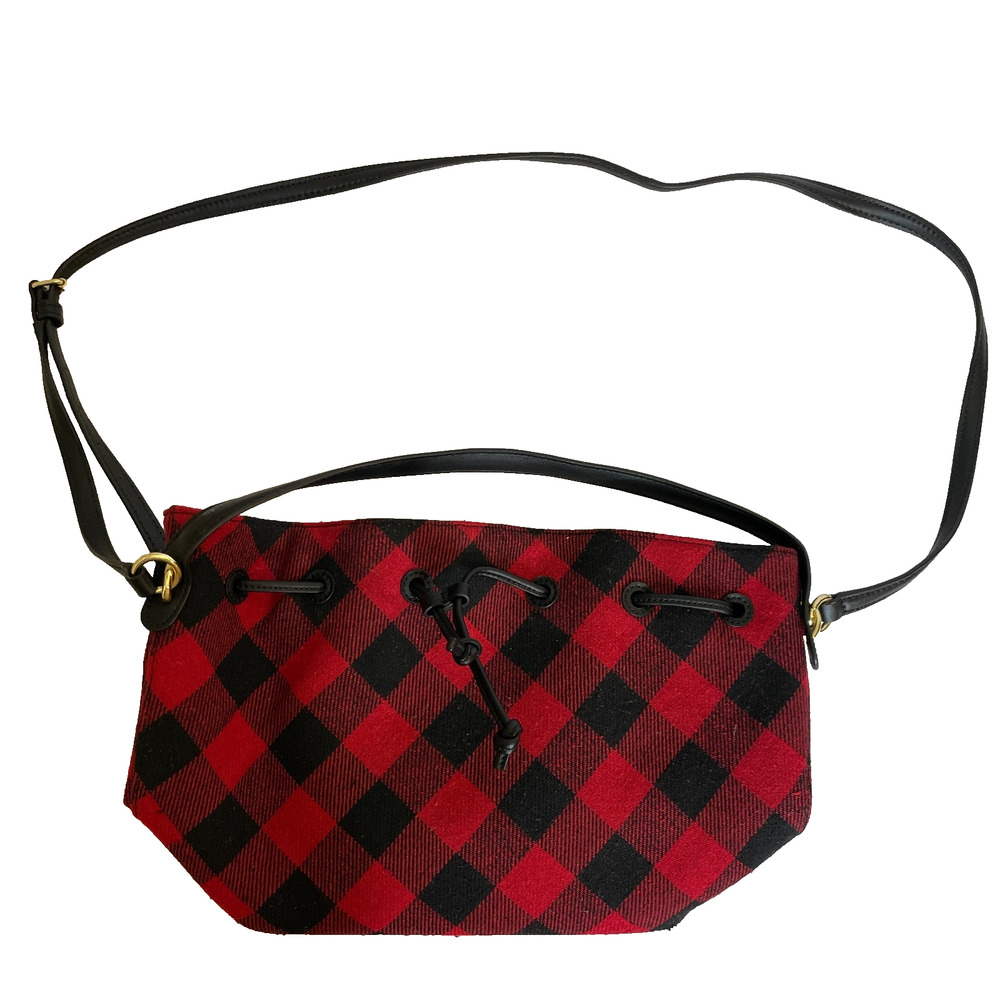 Talbots Red Buffalo Plaid Wool Blend Bucket Bag